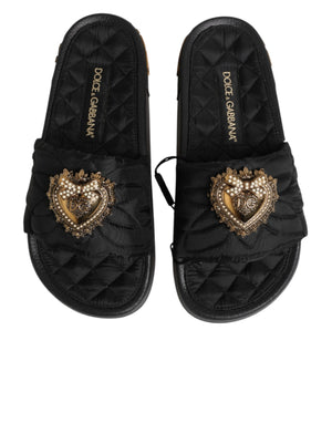 Dolce & Gabbana Black Devotion Matelassé Leather Slides Shoes