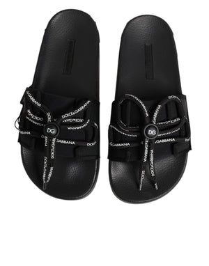 Dolce & Gabbana Black logo print Slides Beachwear Shoes