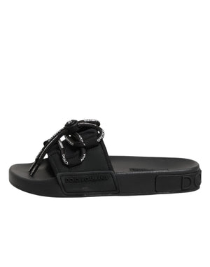 Dolce & Gabbana Black logo print Slides Beachwear Shoes
