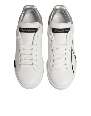 Dolce & Gabbana White Gray Low Top Leather Sneaker Shoes