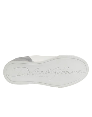 Dolce & Gabbana White Gray Low Top Leather Sneaker Shoes