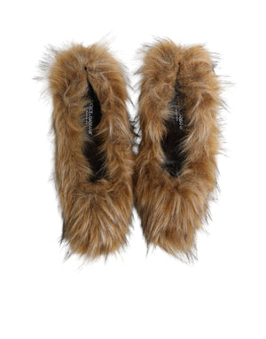 Dolce & Gabbana Brown Fur Leather High Heels Pumps Shoes