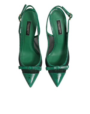 Dolce & Gabbana Green Leather Mesh Heels Slingback  Shoes