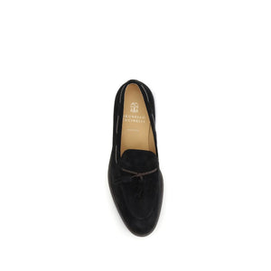 Brunello Cucinelli Black Calf Leather Bos Taurus Slip-On Loafers