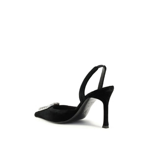 Amina Muaddi Black Calf Leather Bos Taurus High Heel Pumps
