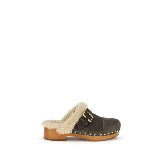 Chloé Brown Fur Clogs