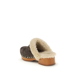Chloé Brown Fur Clogs