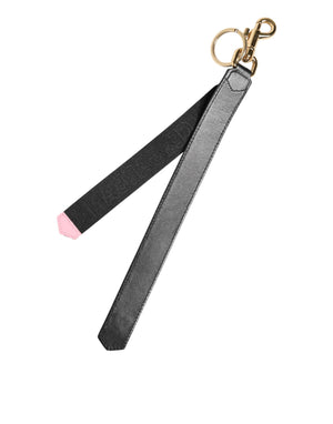 Dolce & Gabbana Black Yellow Logo Letaher Brass Holder Keychain Keyring