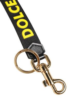 Dolce & Gabbana Black Yellow Logo Letaher Brass Holder Keychain Keyring