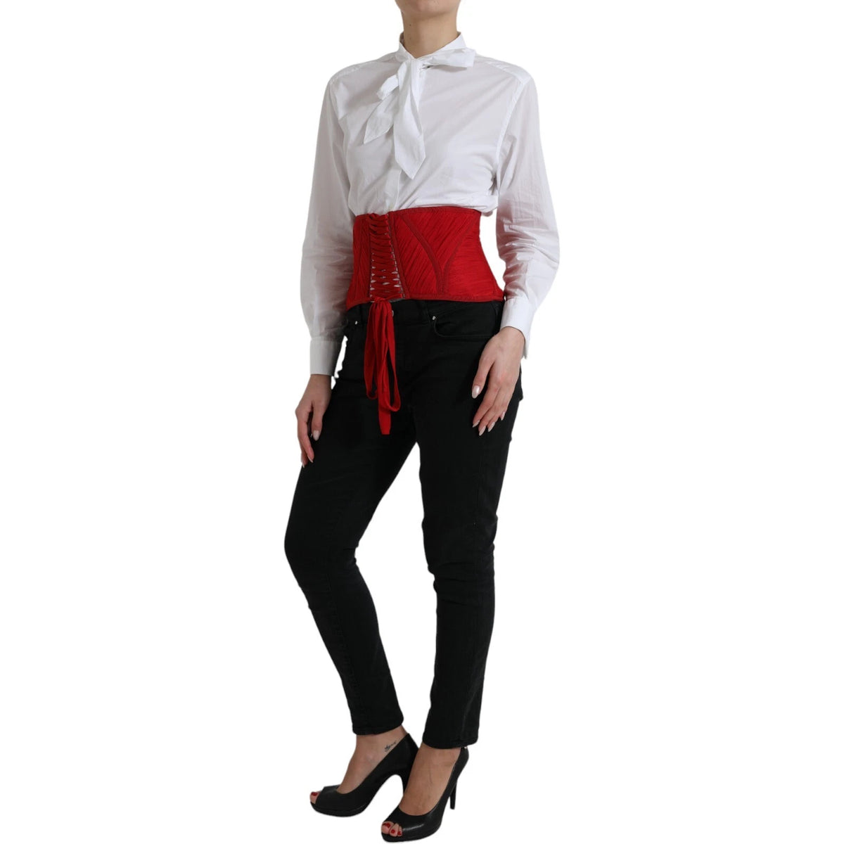 Dolce & Gabbana Red Silk Belt Waist Lace Up Strap Corset