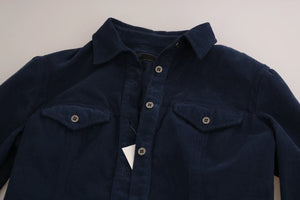 Acht Cotton Blue Corduroy Long Sleeves Shirt Top Blouse