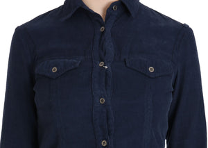 Acht Cotton Blue Corduroy Long Sleeves Shirt Top Blouse