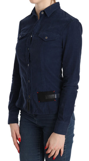 Acht Cotton Blue Corduroy Long Sleeves Shirt Top Blouse