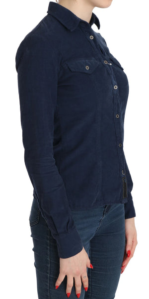 Acht Cotton Blue Corduroy Long Sleeves Shirt Top Blouse