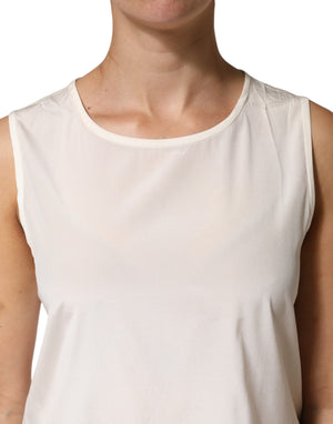 Peserico Off White Silk Stretch Roundneck Sleeveless Tank Top