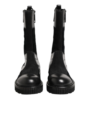 Dolce & Gabbana Black Patchwork Leather Mid Calf Boot  Shoes