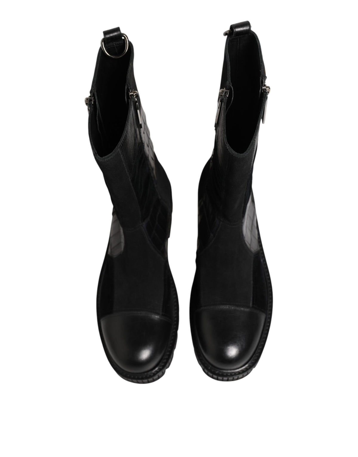 Dolce & Gabbana Black Patchwork Leather Mid Calf Boot  Shoes