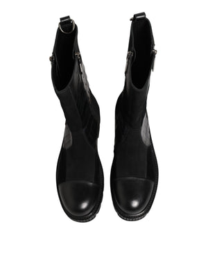 Dolce & Gabbana Black Patchwork Leather Mid Calf Boot  Shoes
