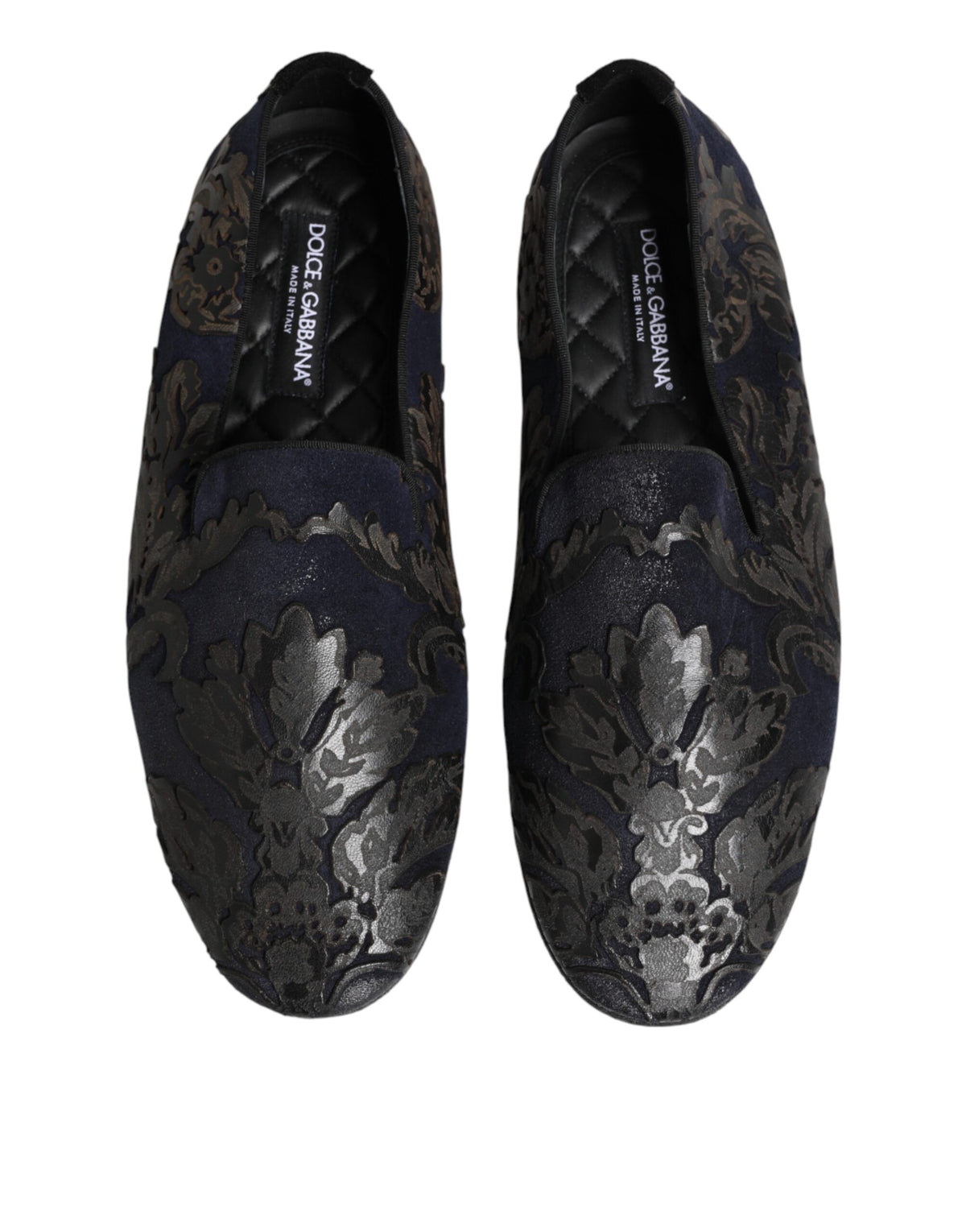 Dolce & Gabbana Black Jacquard Leather Slip On Loafers Shoes