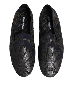 Dolce & Gabbana Black Jacquard Leather Slip On Loafers Shoes