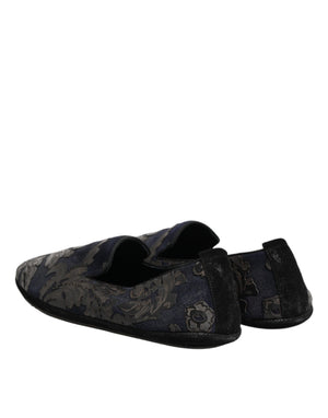 Dolce & Gabbana Black Jacquard Leather Slip On Loafers Shoes