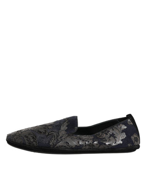 Dolce & Gabbana Black Jacquard Leather Slip On Loafers Shoes