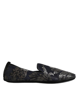 Dolce & Gabbana Black Jacquard Leather Slip On Loafers Shoes