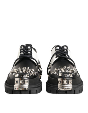Dolce & Gabbana Black White Studded Men Formal Derby Shoes