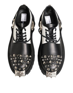 Dolce & Gabbana Black White Studded Men Formal Derby Shoes
