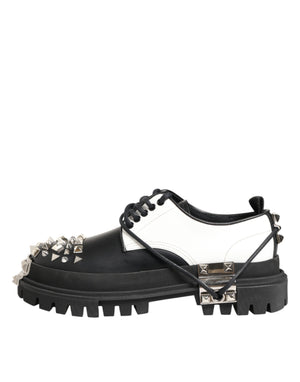 Dolce & Gabbana Black White Studded Men Formal Derby Shoes