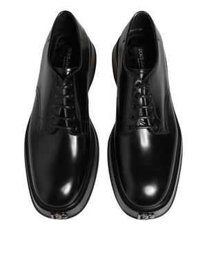 Dolce & Gabbana Black Calfskin Leather Men Derby Dress Shoes