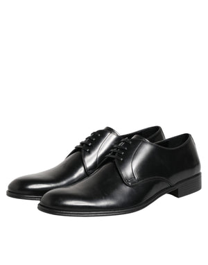 Dolce & Gabbana Black Calfskin Leather Derby Dress Shoes