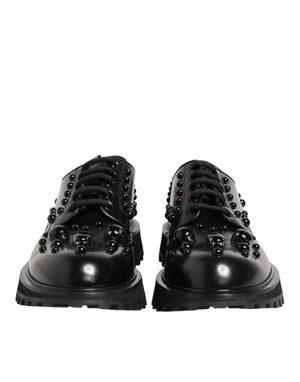 Dolce & Gabbana Black Leather Studded Men Formal Derby  Shoes
