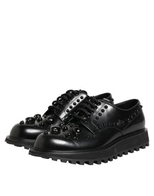Dolce & Gabbana Black Leather Studded Men Formal Derby  Shoes