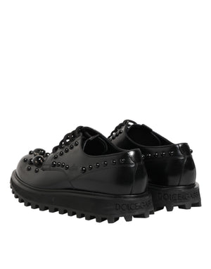 Dolce & Gabbana Black Leather Studded Men Formal Derby  Shoes