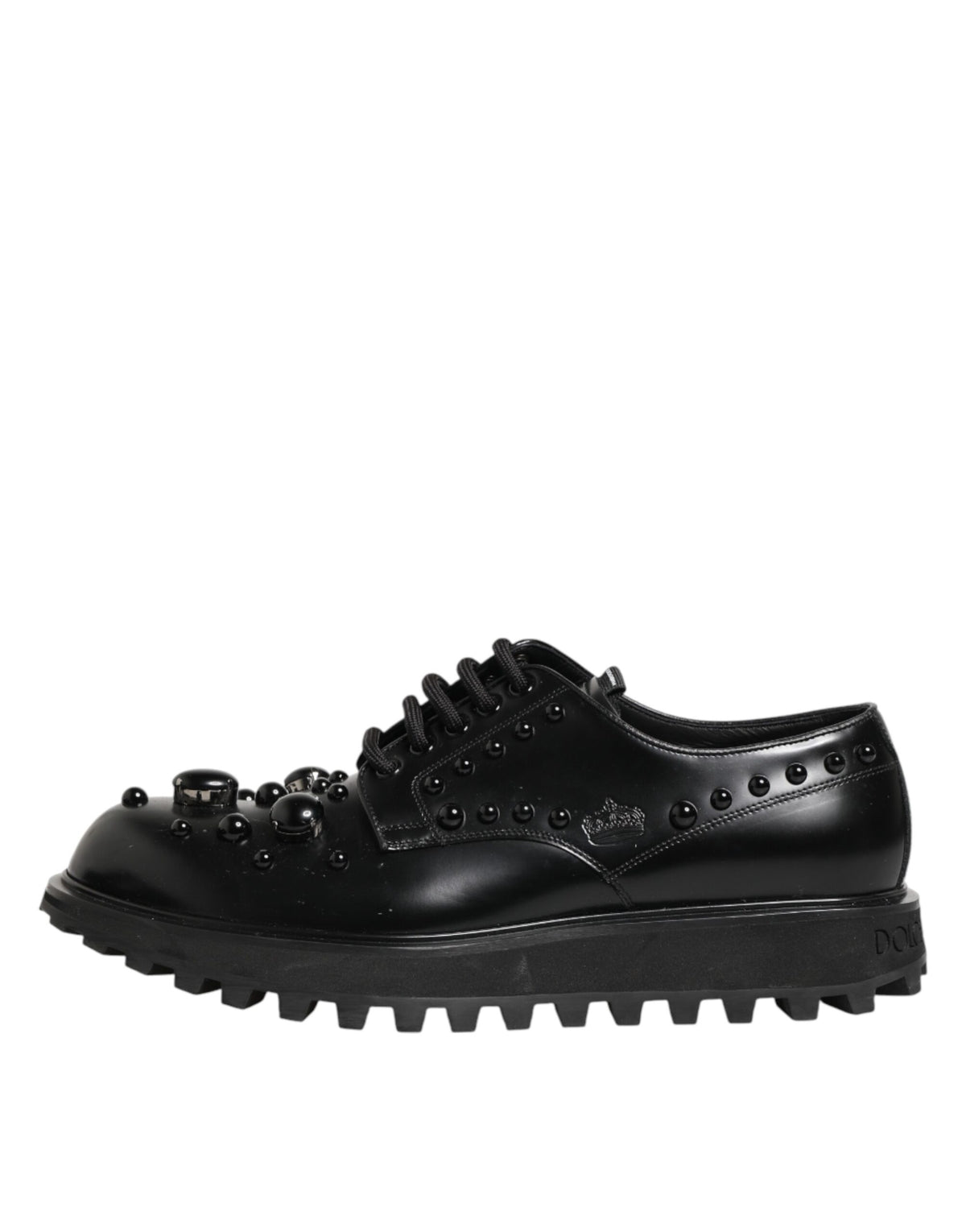 Dolce & Gabbana Black Leather Studded Men Formal Derby  Shoes
