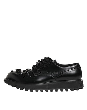 Dolce & Gabbana Black Leather Studded Men Formal Derby  Shoes