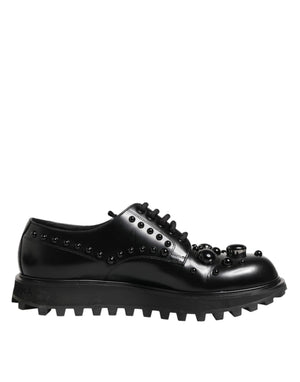 Dolce & Gabbana Black Leather Studded Men Formal Derby  Shoes