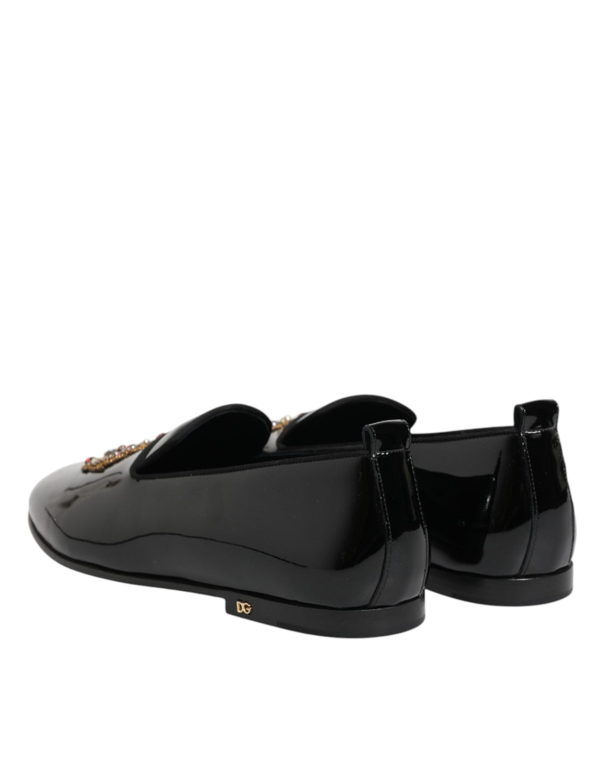 Dolce & Gabbana Black Leather Gold Crown Mens Loafers Shoes