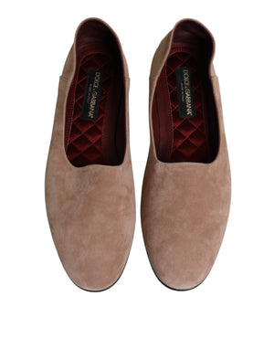 Dolce & Gabbana Beige Leather Suede Slip On Loafers Dress Shoes