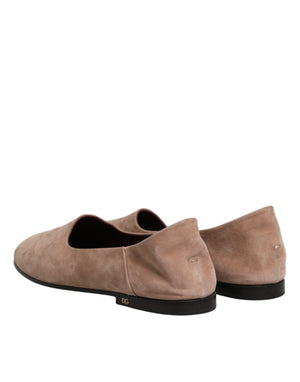 Dolce & Gabbana Beige Leather Suede Slip On Loafers Dress Shoes