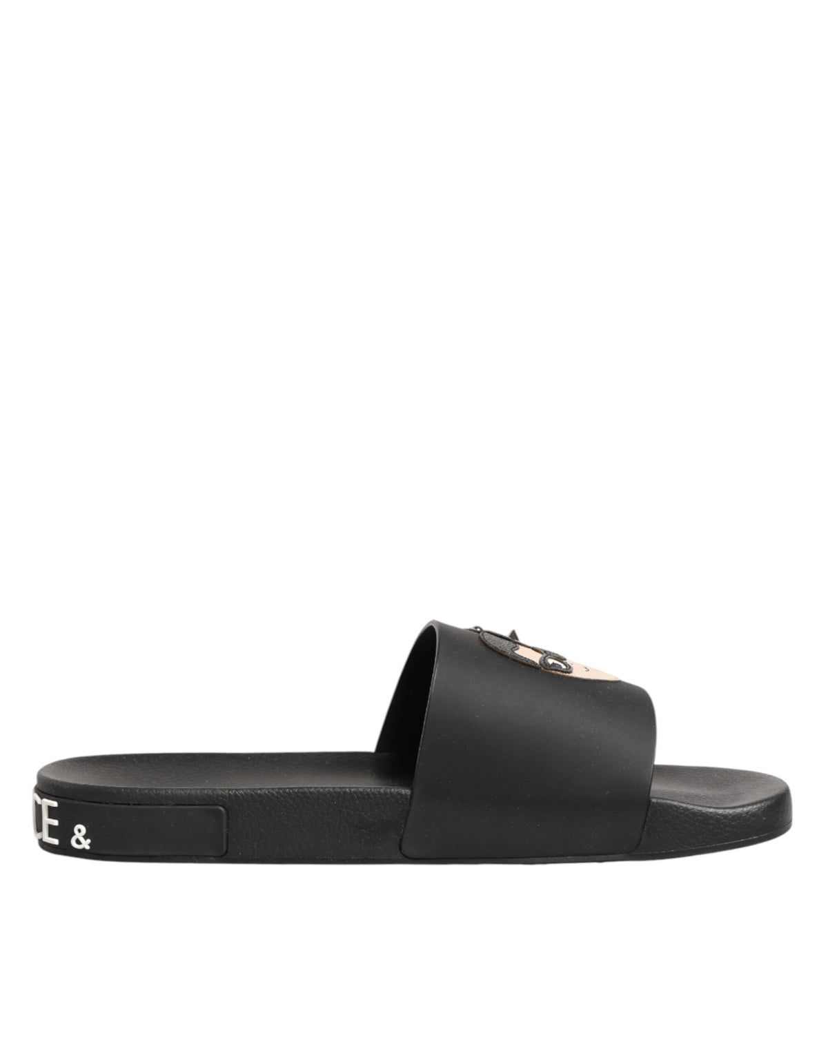 Dolce & Gabbana Black Leather Slides Sandals Beachwear Shoes