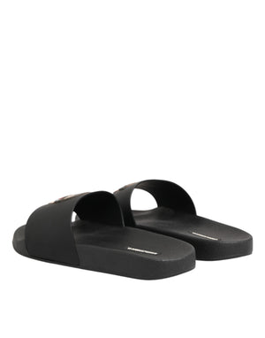 Dolce & Gabbana Black Leather Slides Sandals Beachwear Shoes