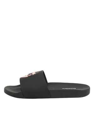 Dolce & Gabbana Black Leather Slides Sandals Beachwear Shoes