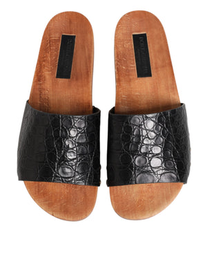Dolce & Gabbana Black Brown Leather Slides Sandals Shoes