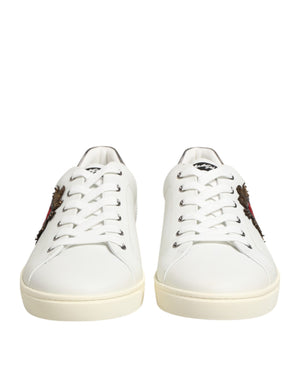 Dolce & Gabbana White Leather Heart Embellished Sneakers Shoes