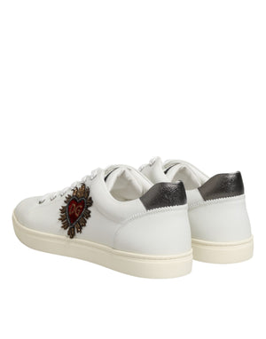 Dolce & Gabbana White Leather Heart Embellished Sneakers Shoes