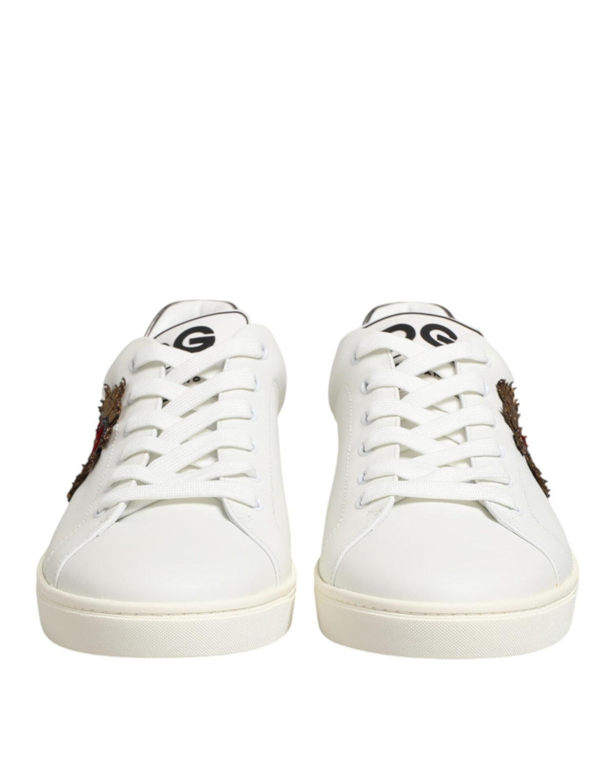 Dolce & Gabbana White Leather Heart Embellished Sneakers Shoes
