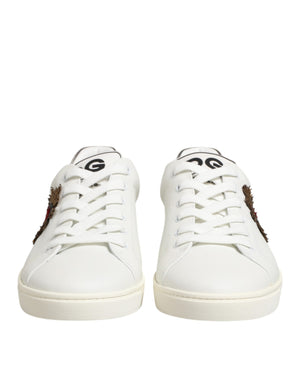 Dolce & Gabbana White Leather Heart Embellished Sneakers Shoes