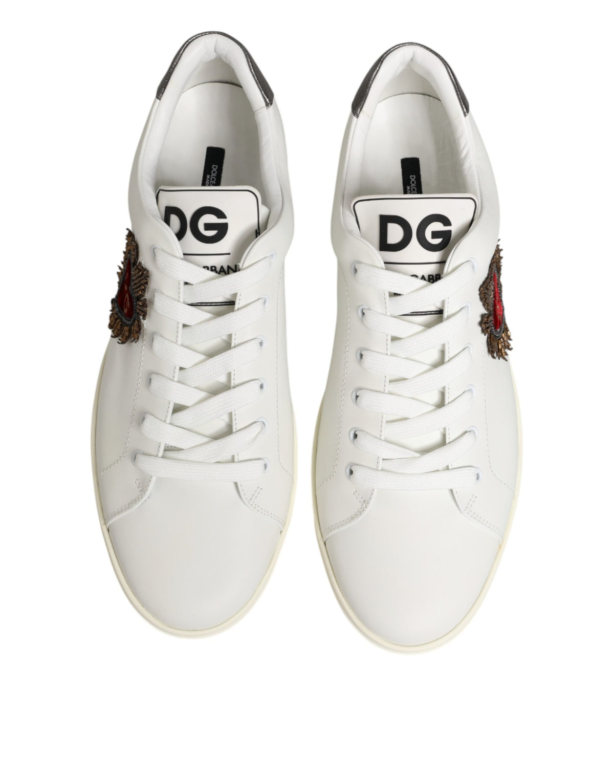 Dolce & Gabbana White Leather Heart Embellished Sneakers Shoes
